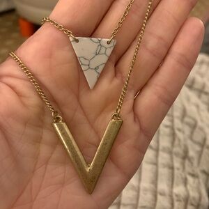 NWT- Double layered chevron necklace with marble accent. 16/18” w/ 3” extender.